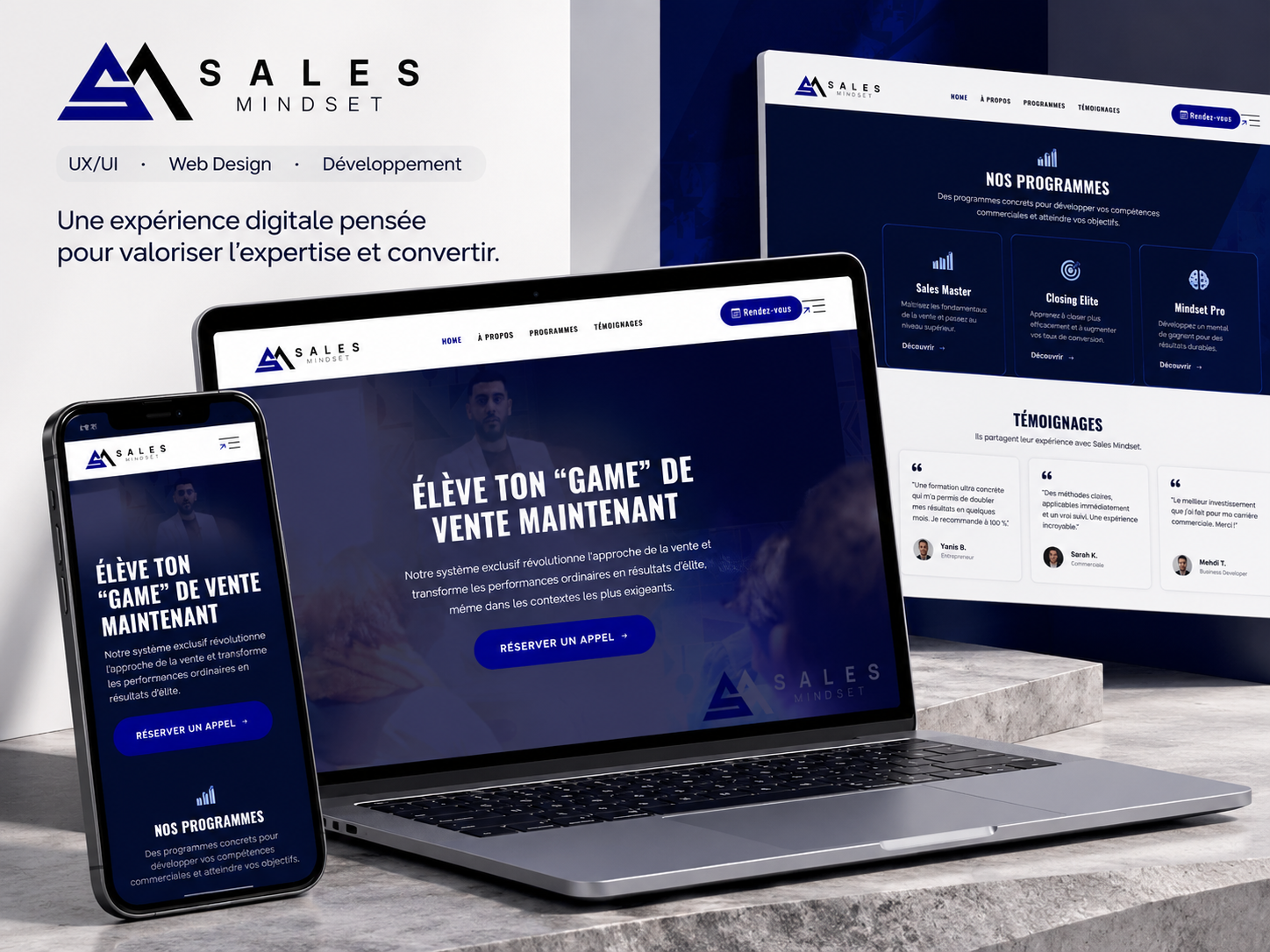 Site Sales Mindset présenté sur ordinateur et mobile